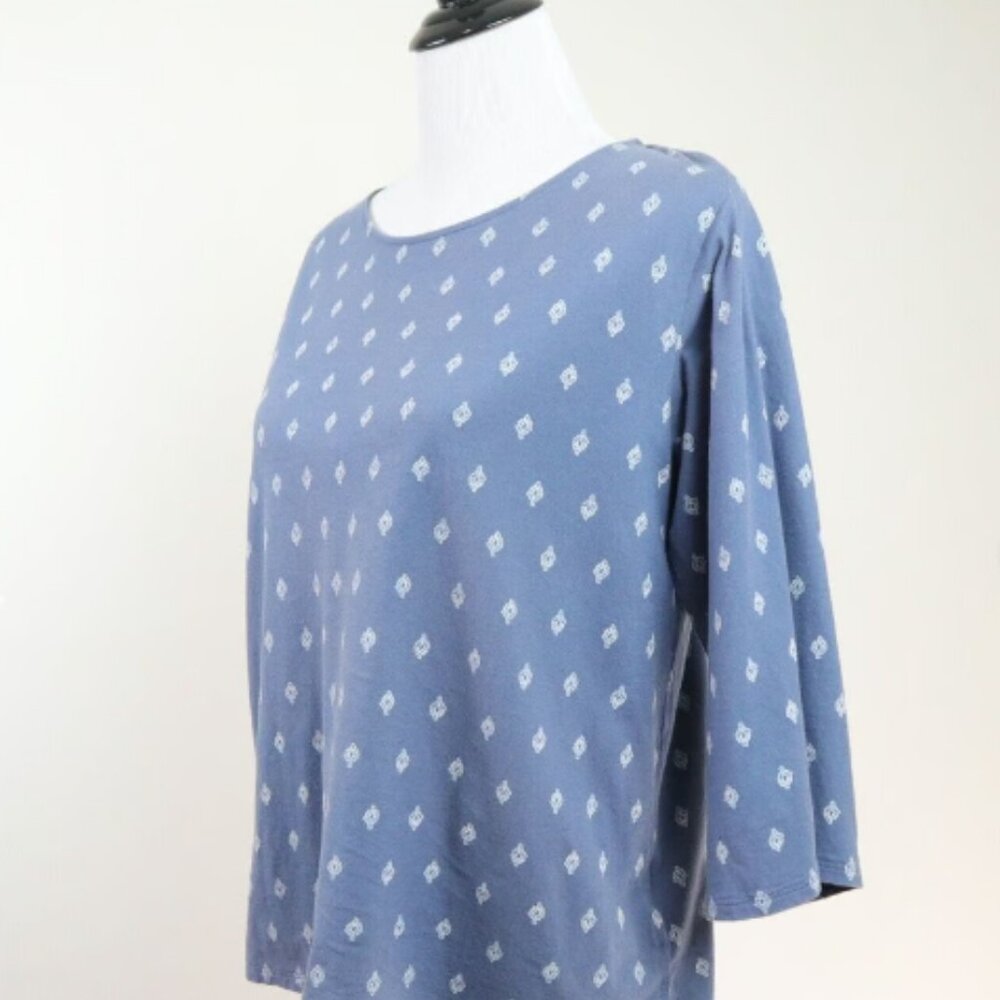 Garnet Hill Size S Organic Cotton Cropped Boxy Pajama Top Blue White Flower
